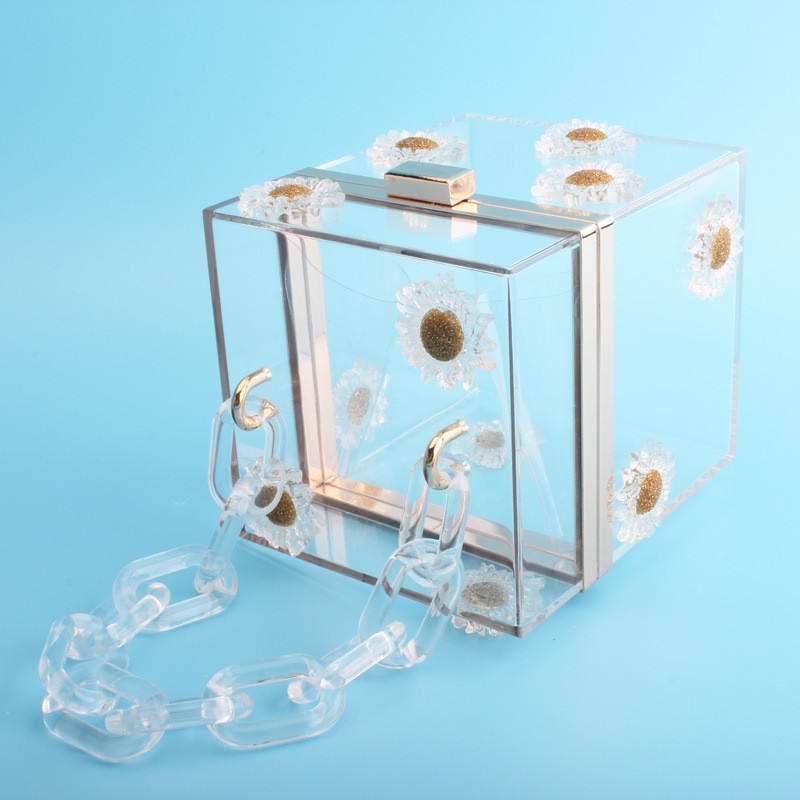 Túi Dạ Tiệc Cá Tính Nhựa Trong Suốt Họa Tiết Hoa Cúc