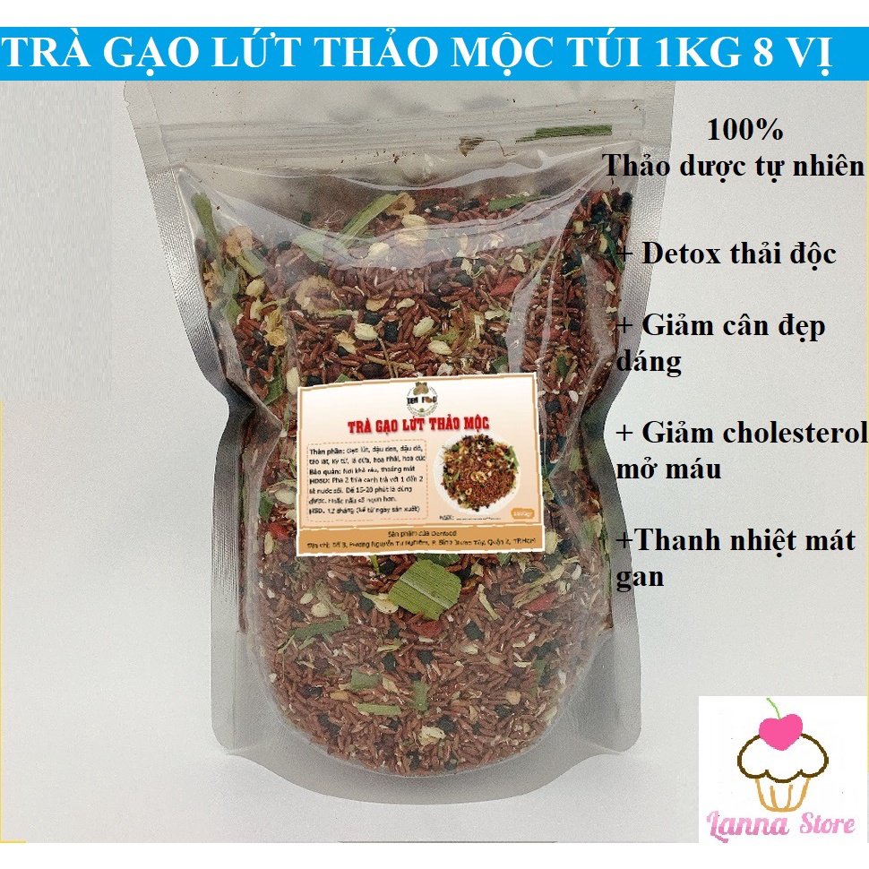 TRÀ GẠO LỨT - TRÀ HOA NGŨ CỐC 8 vị gồm Gạo lứt, đậu đen, đậu đỏ, táo lát, kỹ tử, lá dứa, hoa nhài, hoa cúc