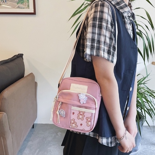 Túi đeo chéo nữ mini vải canvas, kèm stick dễ thương, phong cách Nhật Bản, Hàn Quốc, mẫu mới SESAN.