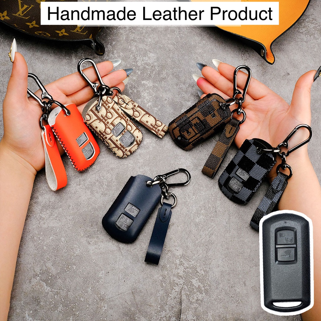 Bao da bọc chìa khóa xe máy Honda Air Blade Vision Lead Vario 150 Scoopy Click mẫu mới khâu tay móc đen AB