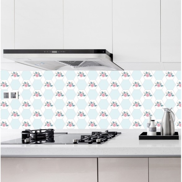 Decal dán bếp tráng nhôm HOA XANH khổ rộng 60cm ( giá bán 1 mét dài tới)