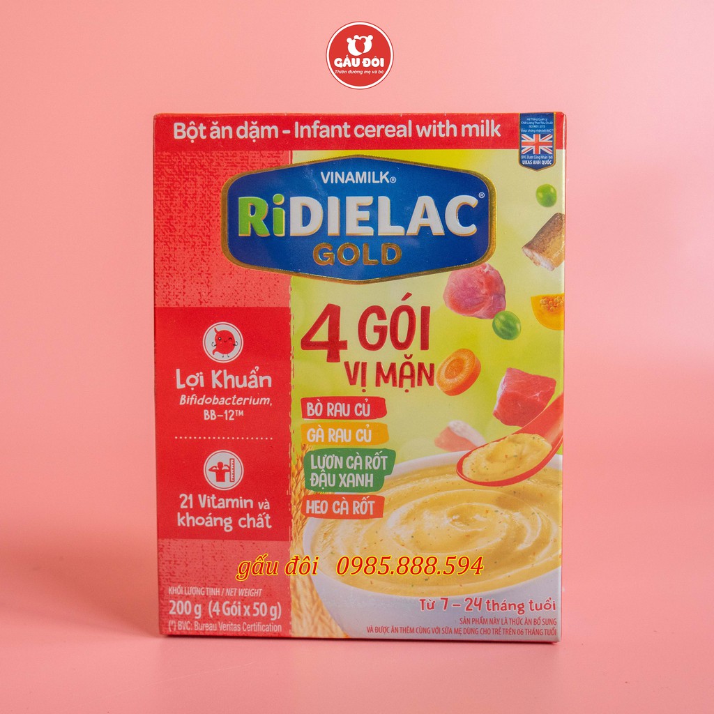 Bột ăn dặm RiDielac 4 gói vị mặn/ ngọt 200g