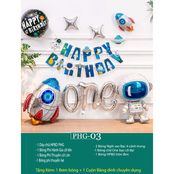 Set bong bóng trang trí sinh nhật happy birthday chủ đề phi hành gia cho bé trai bé gái đầy đủ phụ kiện SN30