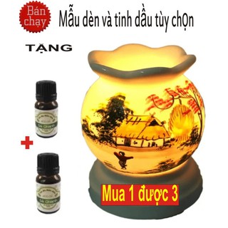 Đèn Xông Tinh Dầu Gốm Bát Tràng + Tặng Kèm 02 Chai Tinh Dầu