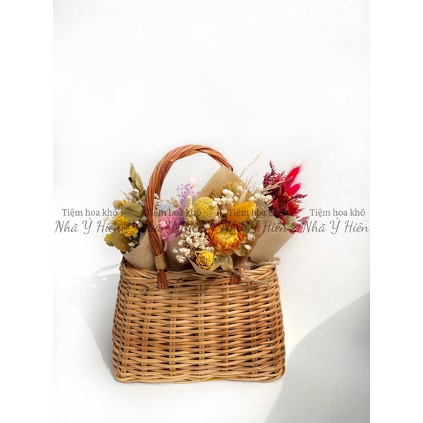 Bó hoa khô ốc quế, Bó hoa khô mini trang trí chụp hình phong cách Vintage