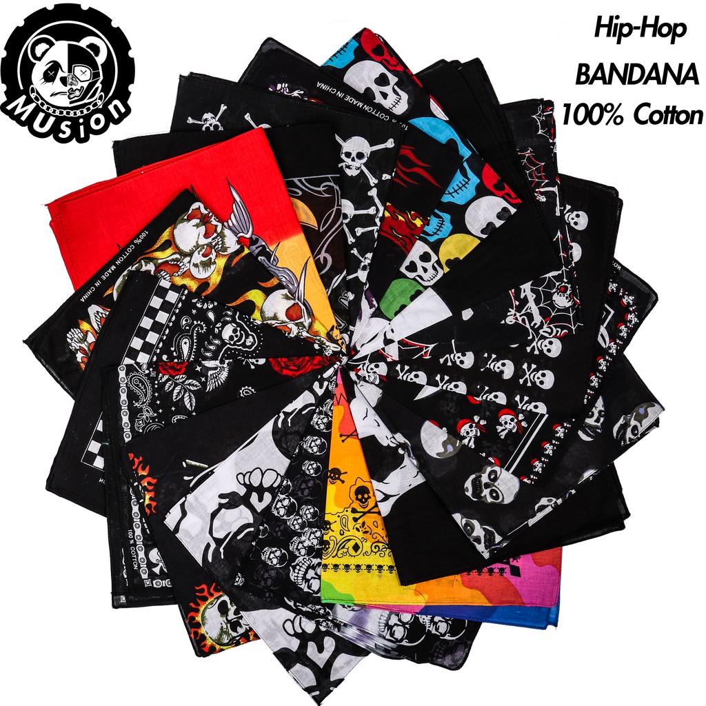 Khăn bandana hình đầu lâu phong cách cá tính 100% cotton kích thước 55cm X 55cm