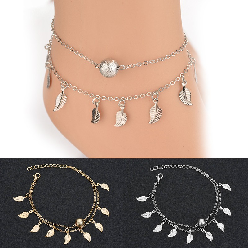 Vòng đeo tay tầng đôi dạng xích mặt hình lá cây độc đáo sành điệu | BigBuy360 - bigbuy360.vn