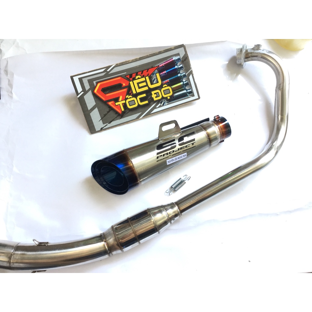 Pô sc xéo đuôi XANH cổ bầu hơi inox exciter, winer, sonic, raider, satria, gsx, tfx, fz, cbr, r15,...