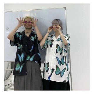 Áo sơ mi unisex phom to tay lỡ họa tiết BƯỚM to