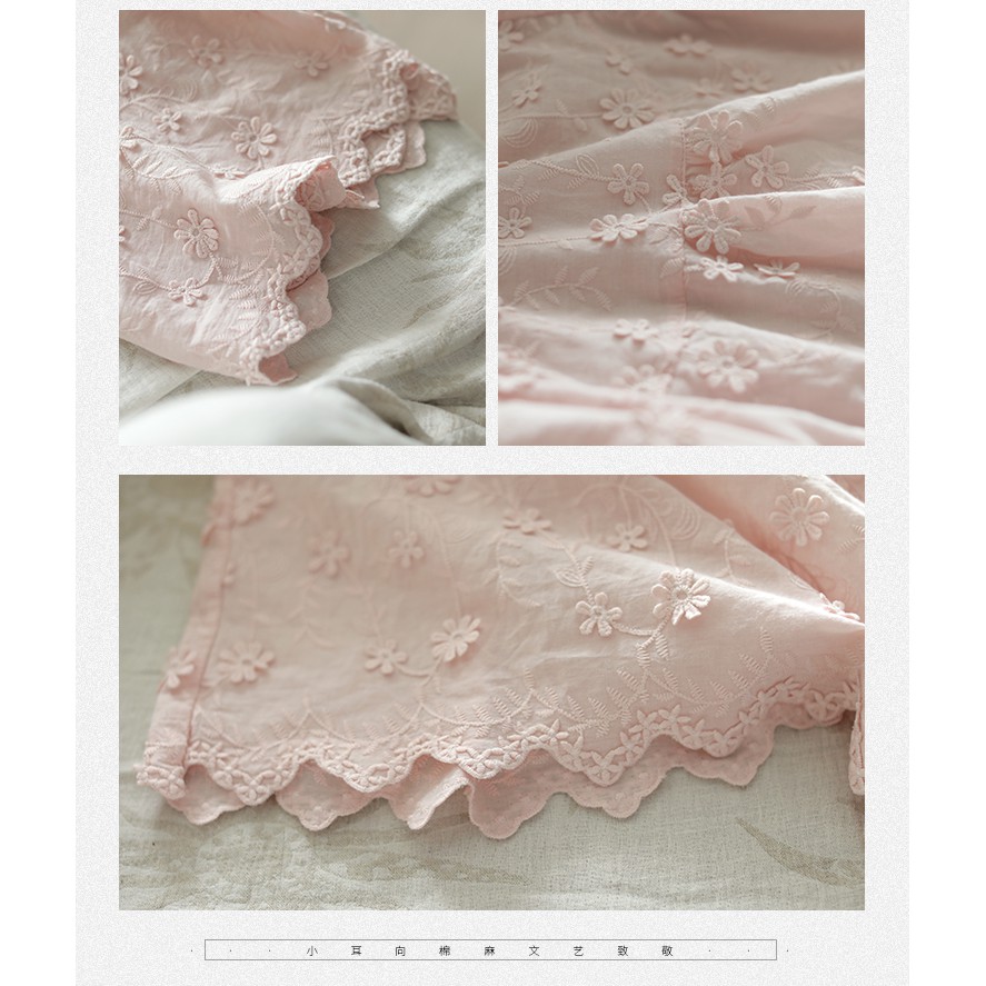 Áo vải linen thêu hoa nổi form rộng | BigBuy360 - bigbuy360.vn