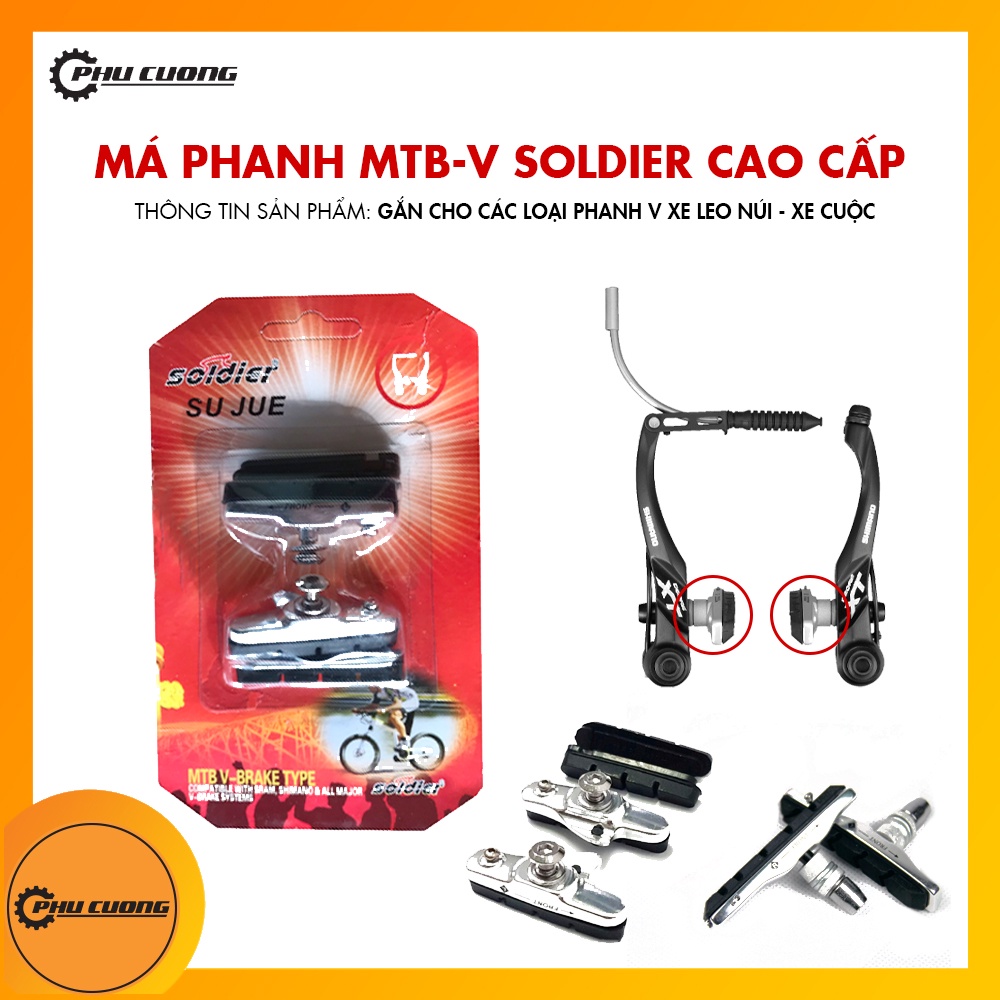Má Phanh MTB-V Soldier Cao Cấp Cho Xe Đạp Leo Núi, Xe Đạp Road - Thiết Kế Gọn &amp; Bền Chắc [ Tặng Kèm Gôm Dự Phòng ]