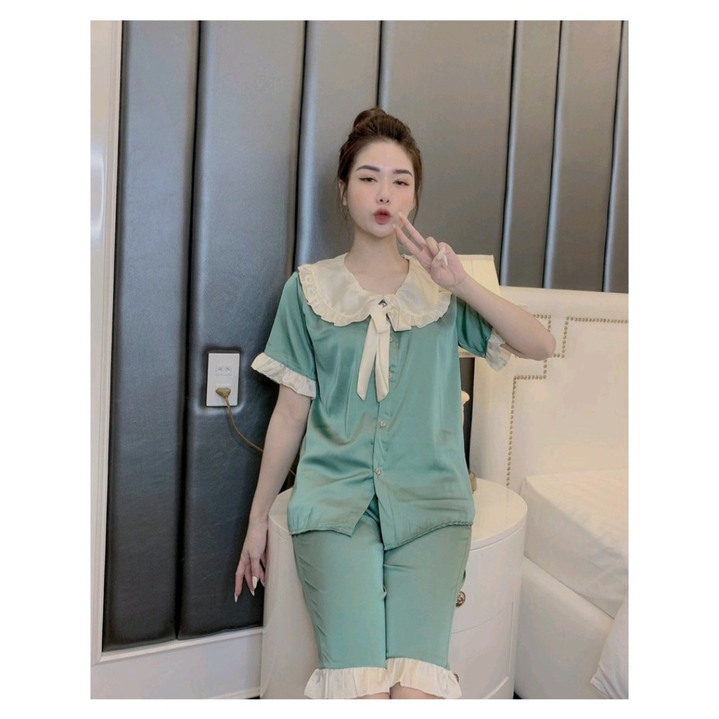 💖💖 Bộ Pijama Lụa Cổ Sen Bèo dài cọc, Quần lửng, Đùi