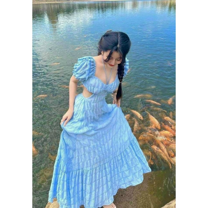 (FreeShip 2022) Đầm maxi đi biển dáng dài,hàng thiết kế đặt may khoét eo tinh tế sang chảnh,chất xốp chỉ có mút