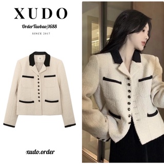 Áo dạ tweed trắng cổ bẻ - áo khoác nữ thu đông