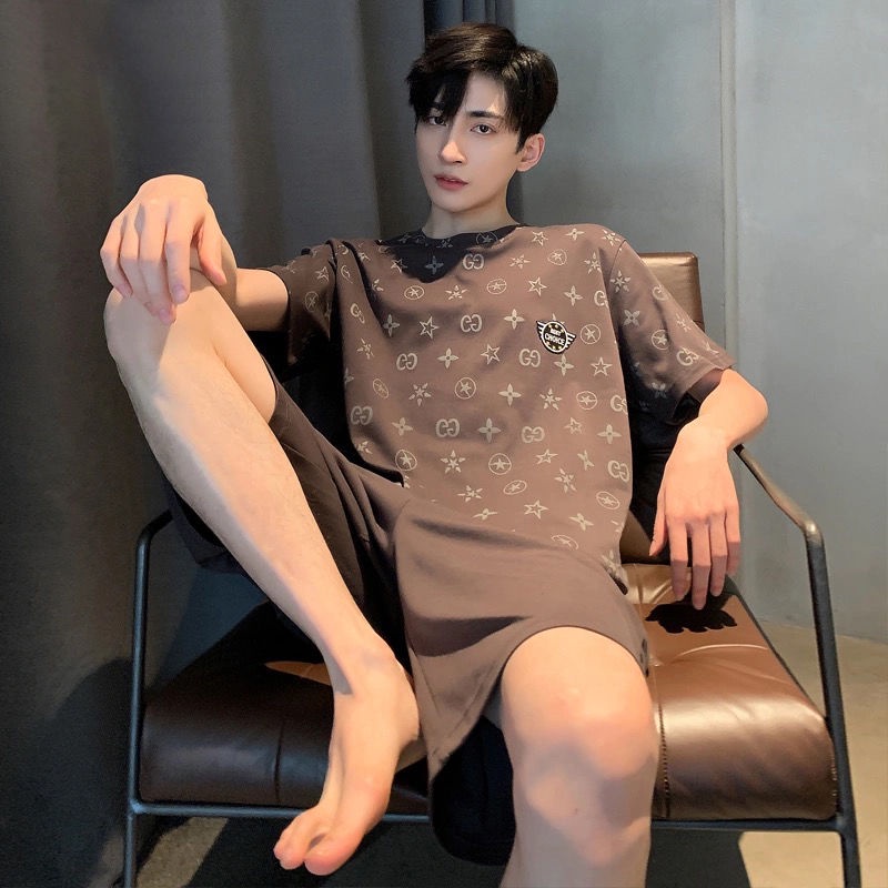 Bộ đồ ngủ tay ngắn vải cotton mỏng SizeL-3XL thời trang mùa hè năng động cho nam