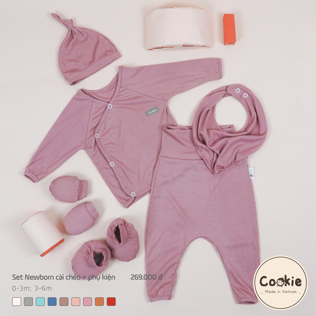 Bộ Rời COOKIE Dài Tay Cài Chéo Cạp Cao 0-3/3-6M Chất Liệu Air-Cool Knitwear Điều Hoà Nhiệt 4 Mùa