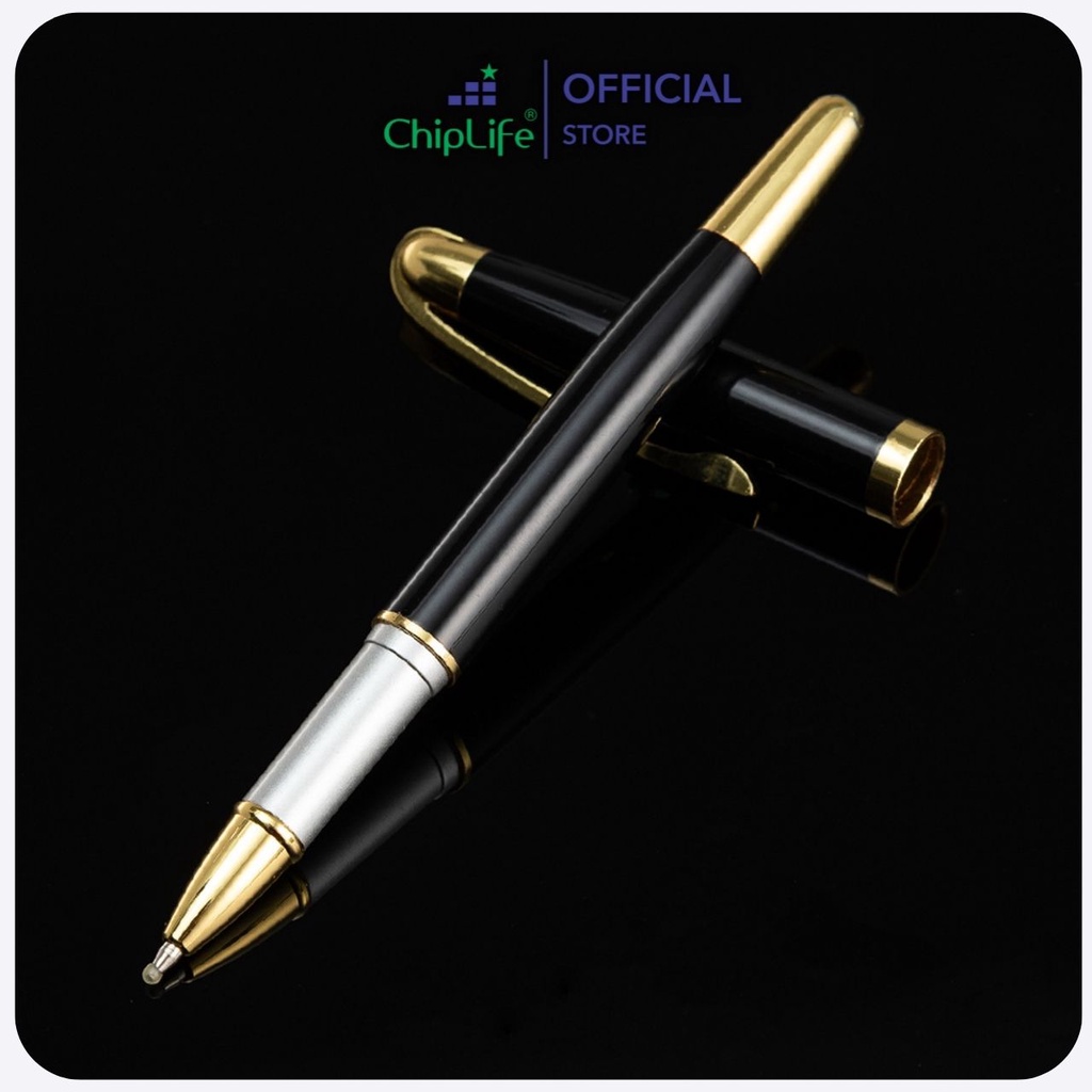 Bút ký doanh nhân CHIPLIFE P032 khắc tên - ngòi 0.5mm mực xanh đen viền vàng