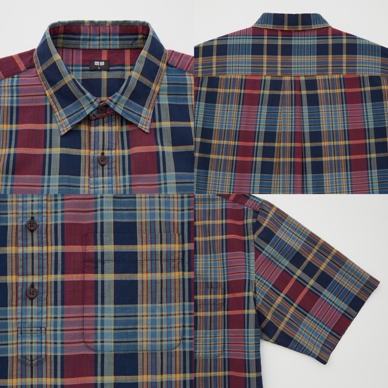 Áo sơ mi polo nam cộc tay kẻ caro thời trang của Uniqlo