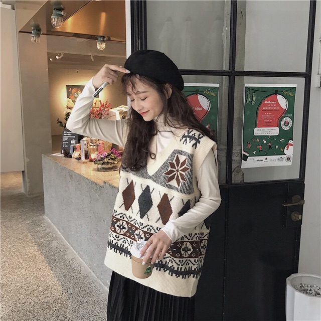 Áo gile len hoạ tiết (ảnh thật ở cuối)