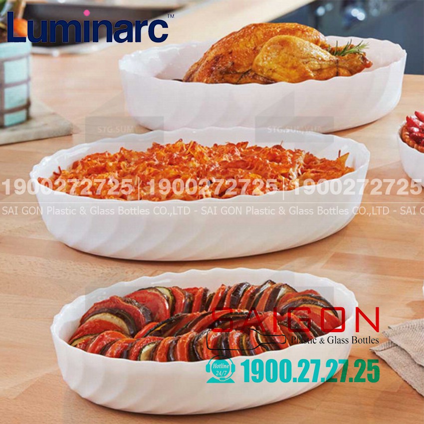 Khay Nướng Thủy Tinh Luminarc Smart Cuisine Trianon Oval | Thủy Tinh Trắng sữa Cao cấp , Nhập Khẩu Pháp