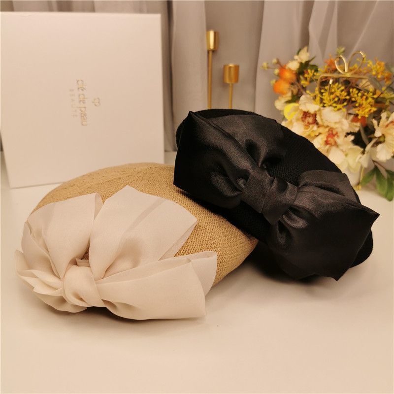 Mũ Beret Phối Lưới Thoáng Khí Đính Nơ Phong Cách Vintage Pháp Thời Trang Mùa Hè Cho Nữ