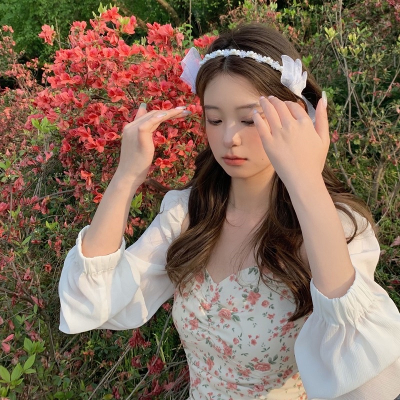 Bờm tóc hạt phối nơ voan 2 lớp chụp ảnh nàng thơ mã RG-99