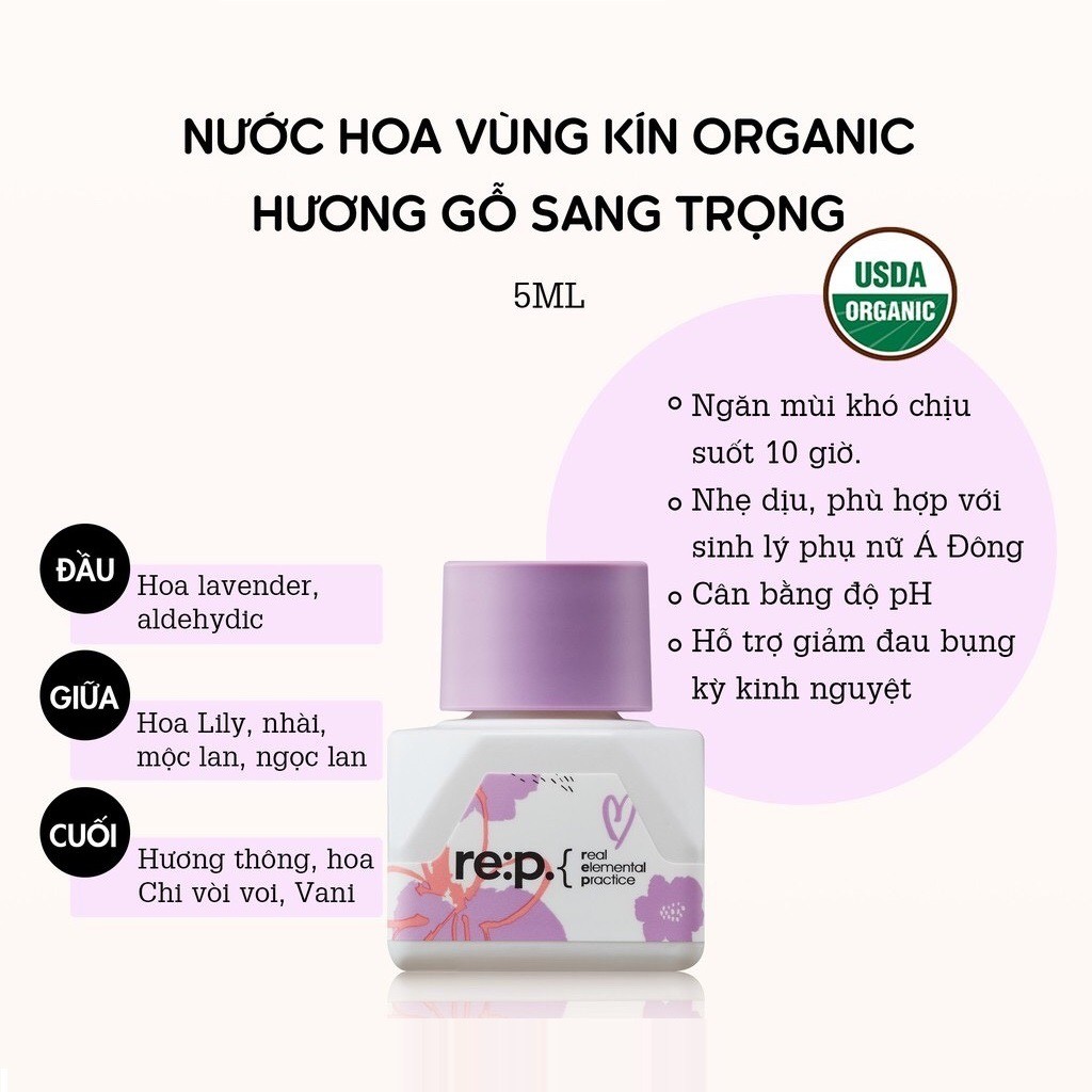 Nước Hoa Vùng Kín Organic Cozy Hương Gỗ Sang Trọng Và Gợi Cảm RE:P Natural Herb Inner Balance Cosy 5ml