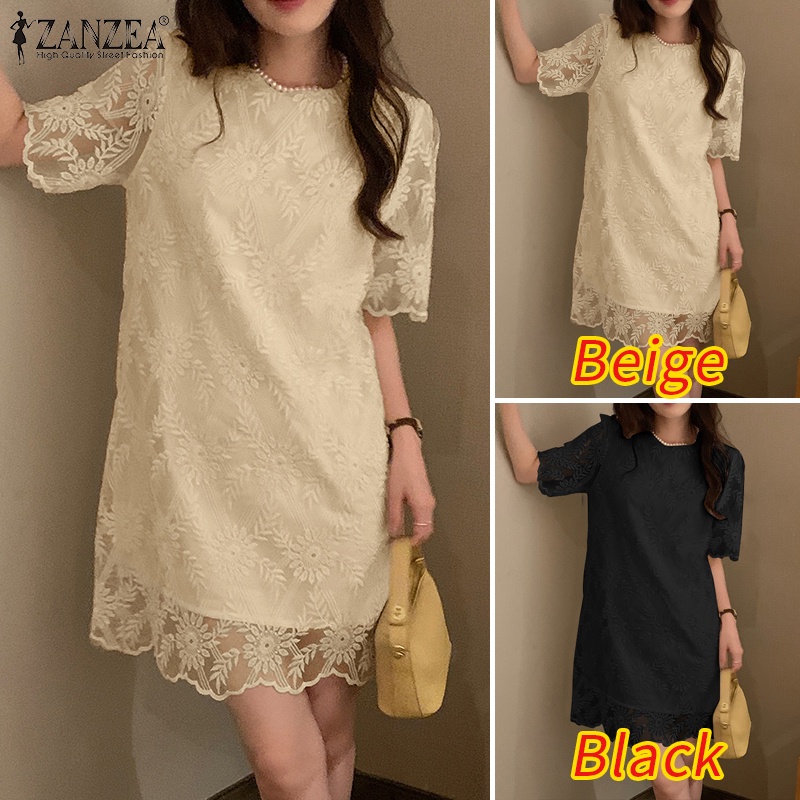 Đầm mini Zanzea hai lớp màu trơn họa tiết hoa vintage thời trang cho nữ