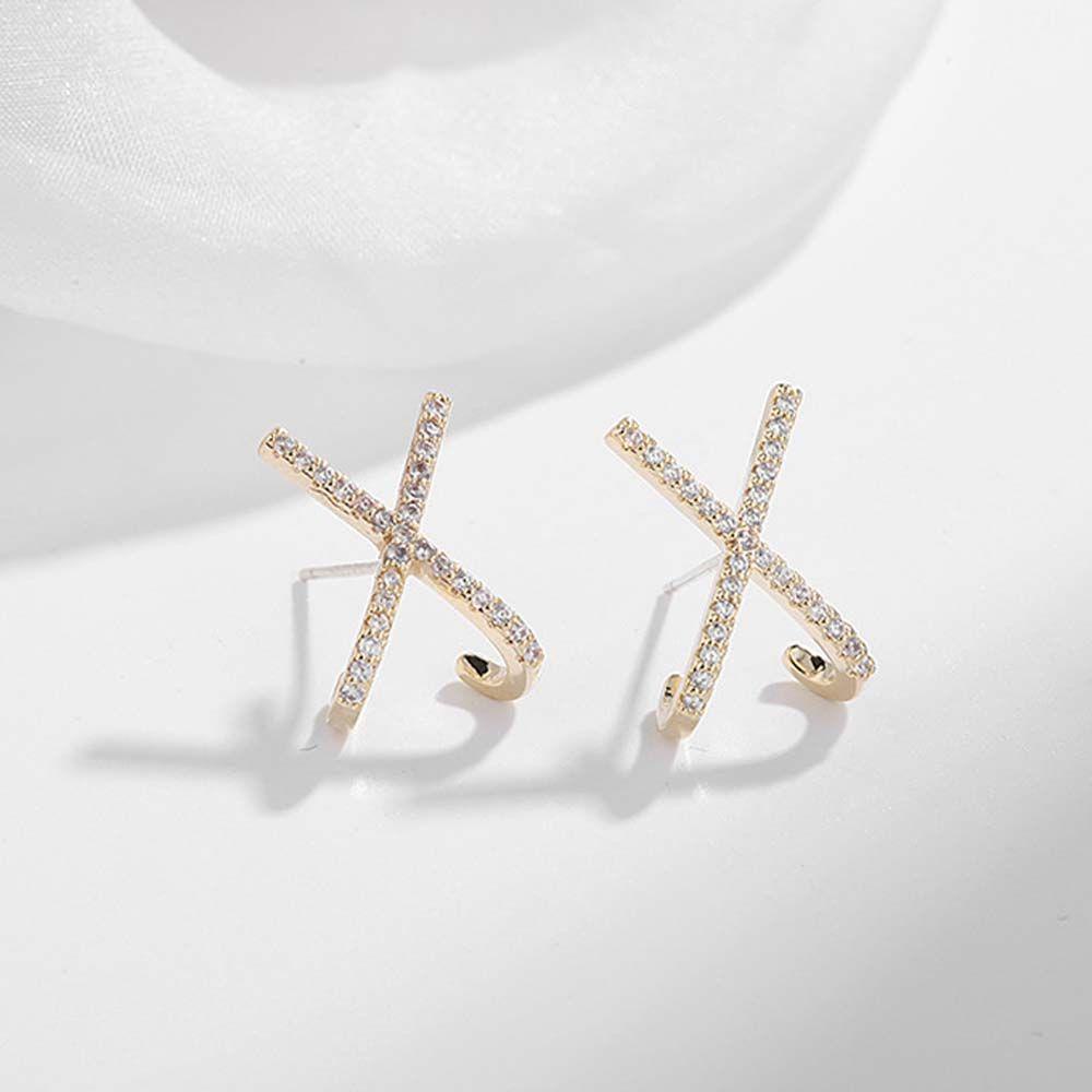 MXGOODS X Bông Tai Chữ X Bằng Kim Loại Đính Đá Thời Trang Dành Cho Nữ