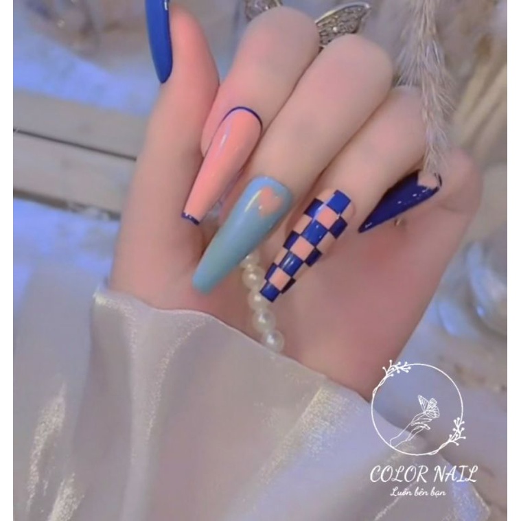 Nail box - Móng up thiết kế : Caro sắc màu 2