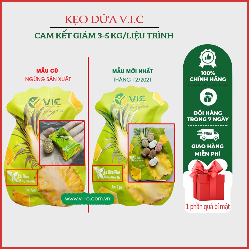Kẹo Dứa Giảm Cân Chính Hãng Vic Kẹo Giảm Cân Plus 7 vị Không Phải Thuốc Giảm Cân