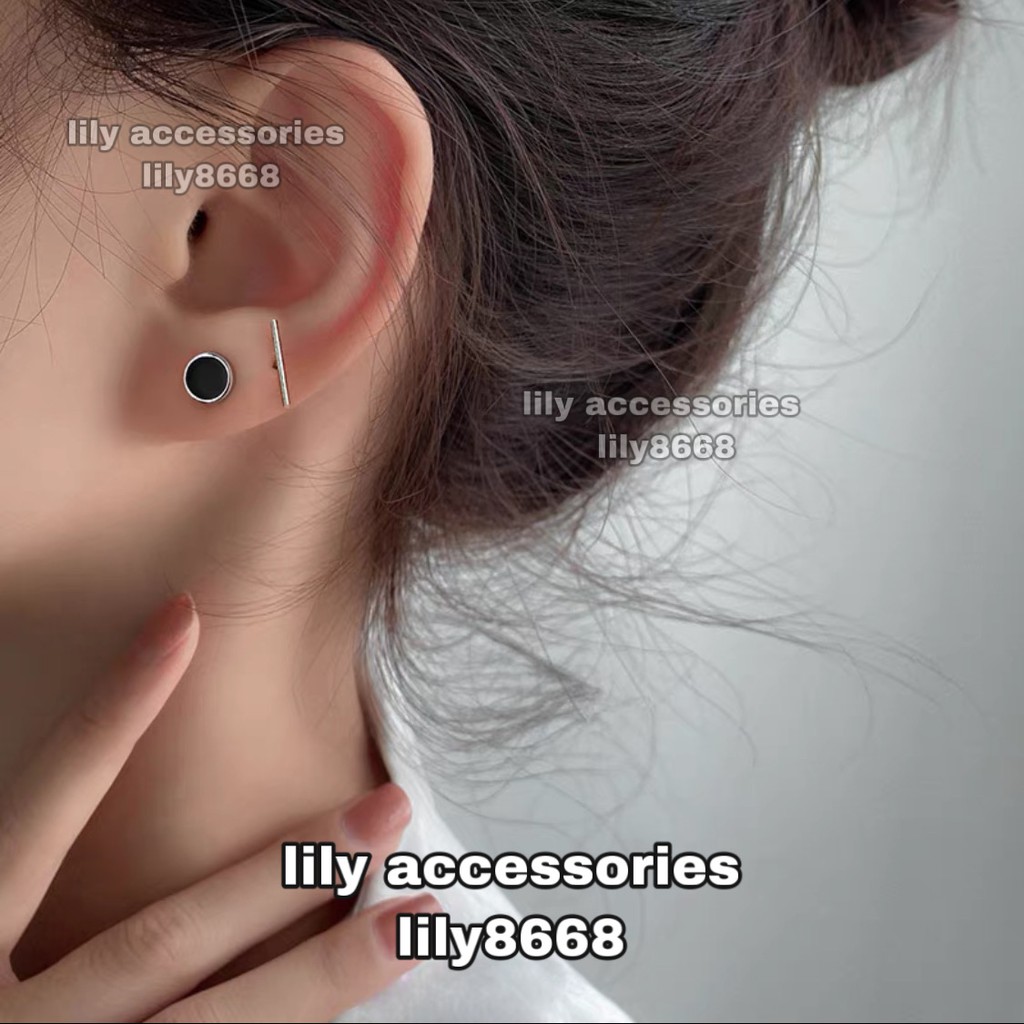 Round Earring khuyên tai bông tai titan tròn đính kim đen không gỉ không đen không dị ứng cho nam và nữ unisex