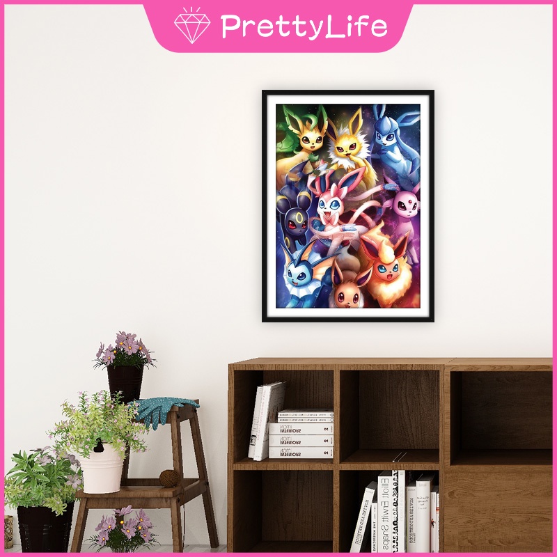 Bộ tranh đính đá 5D họa tiết hoạt hình Pokemon độc đáo kích thước 30x40cm DIY dùng trang trí