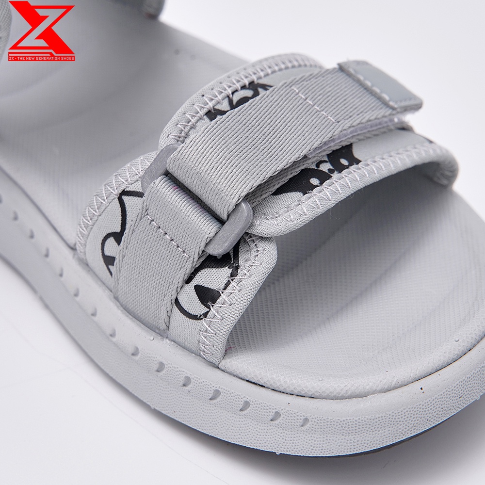 Giày Sandal Nam nữ SD ZX 2726 quai bấm đế bằng - Black White - Grey - Ver Raccoon