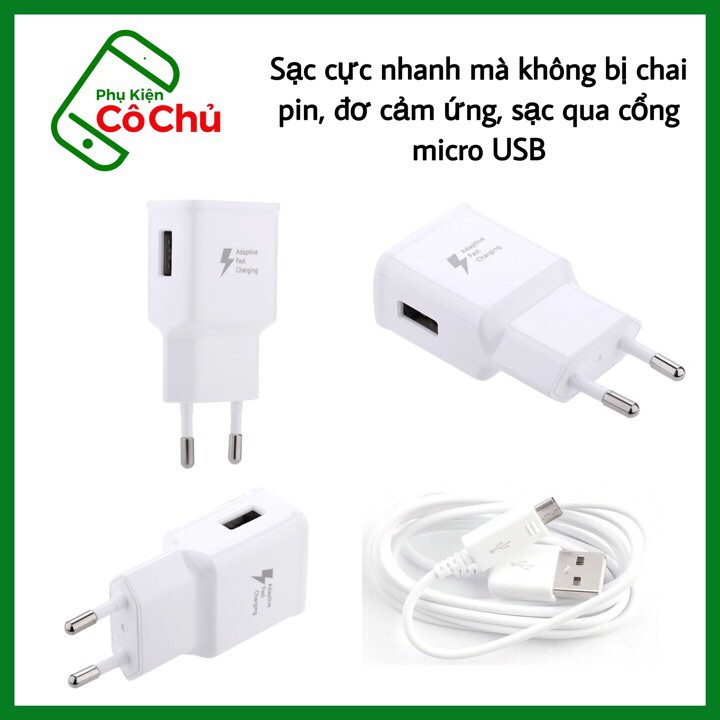 Bộ Củ Sạc và Dây Cáp nhanh Fast Charge cho Galaxy S6, S7, Note 4, Note 5 (trắng) - cáp 1m2