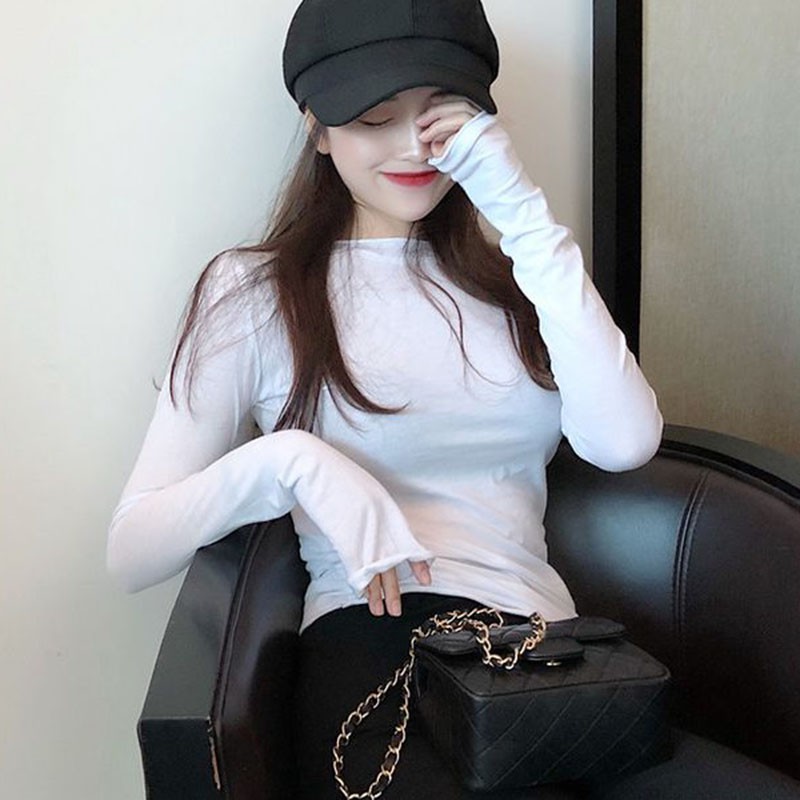 Áo thun tay dài màu trơn xinh xắn cho nữ sơmi nữ Áo sơ mi