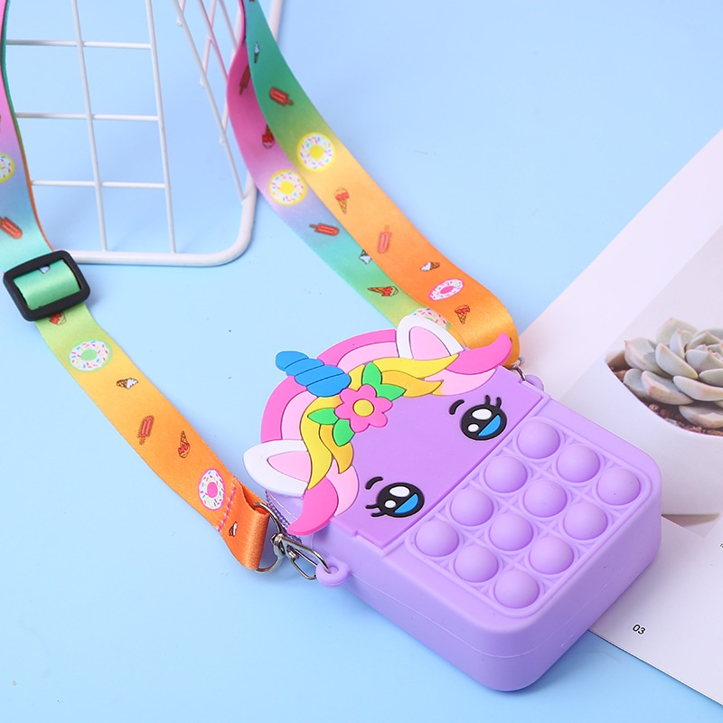 [MỚI] Túi Pop It Đeo Chéo Đựng Đồ Chơi Bằng Silicone Hình Kỳ Lân Chống Áp Lực Cho Bé Gái - BỐ KHỦNG LONG