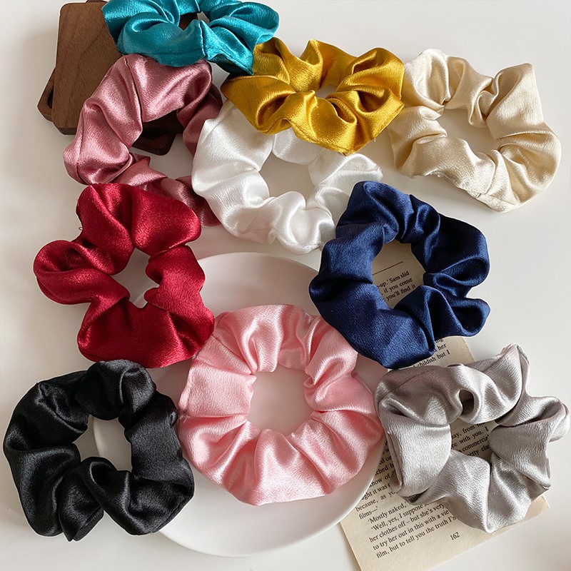 Cột Tóc Vải Trơn Bóng Scrunchies Nhiều Màu