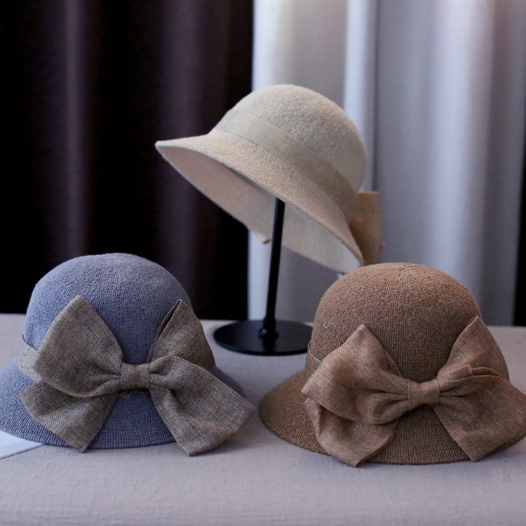 Fashionable bow-tie sun-resistant fabric hat for women