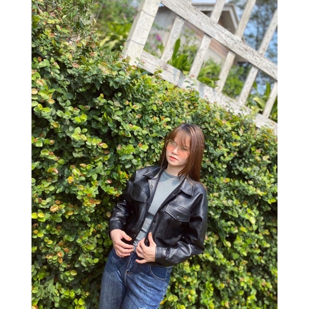 Áo da nữ xịn croptop hãng Em.ma/Active.Usa xuất Hàn cao cấp dáng vai rộng hottren