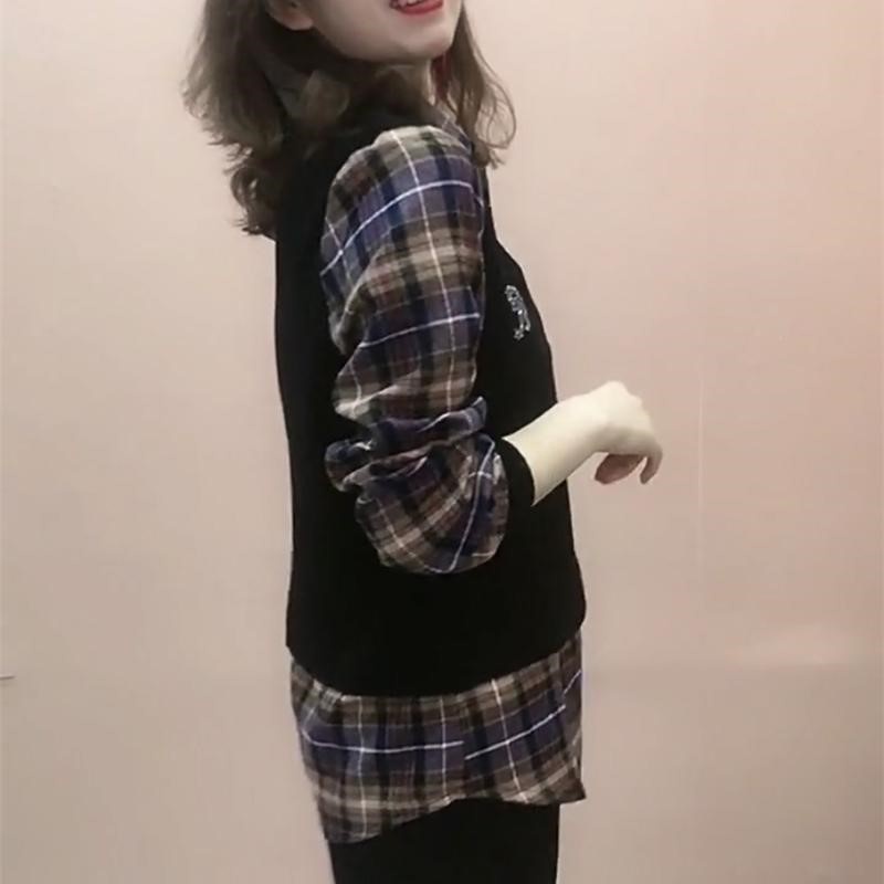 Áo Sơ Mi Giả Hai Lớp Họa Tiết Sọc Caro Thời Trang Xuân Thu Cho Nữ | BigBuy360 - bigbuy360.vn