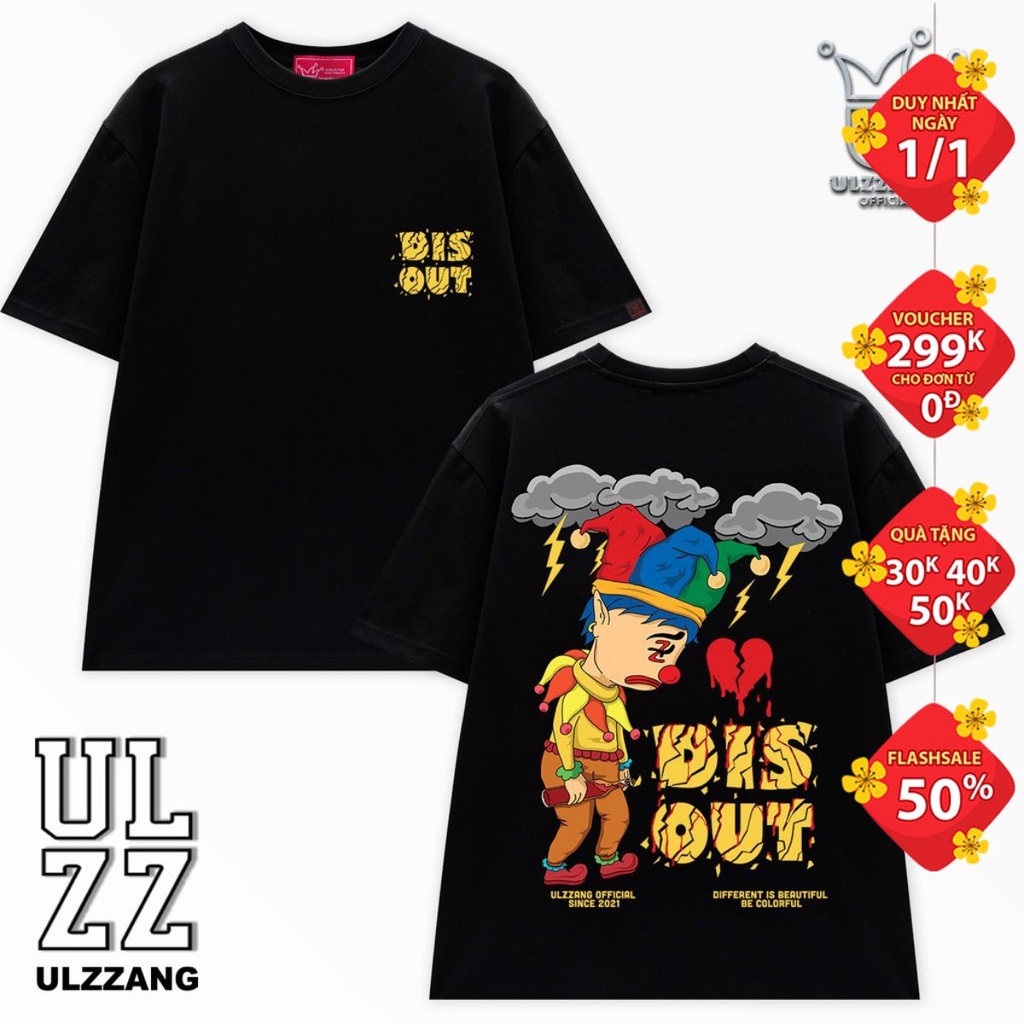 Áo thun local brand ULZZ Ulzzang dáng unisex tay lỡ in hình disout U-21