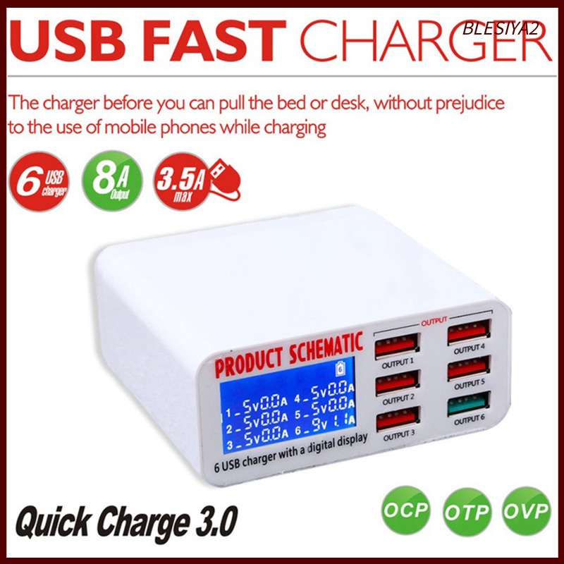 Multiple 6-Port USB Charger Phone Charger Adapter QC3.0 Fast Charger EU Plug
