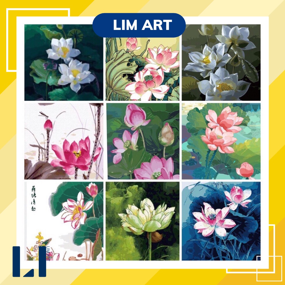 Tranh sơn dầu số hoá có khung LIM Art - Tranh tô màu theo số Hoa sen, hoa súng
