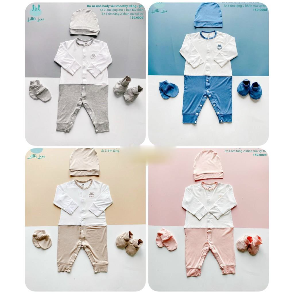 KÈM PHỤ KIỆN - Sét BODY sơ sinh dài tay Little Love vải smoothy mát mặc quanh năm  sezi 0-6m