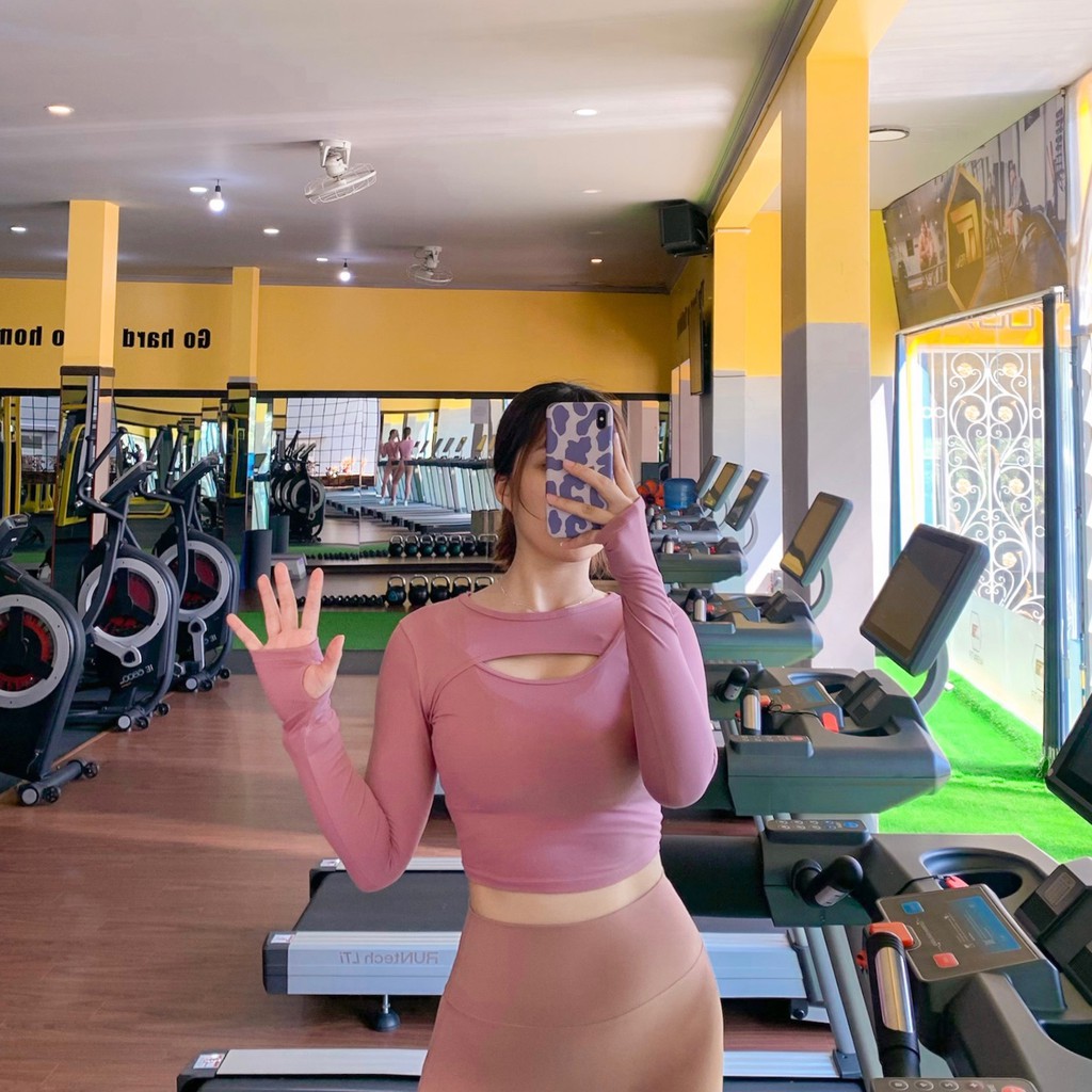 Áo Tập Gym Nữ [CROPTOP] Tay Dài Khoét Ngực Cong Cao Cấp [ĐỒ TẬP GYM NỮ]