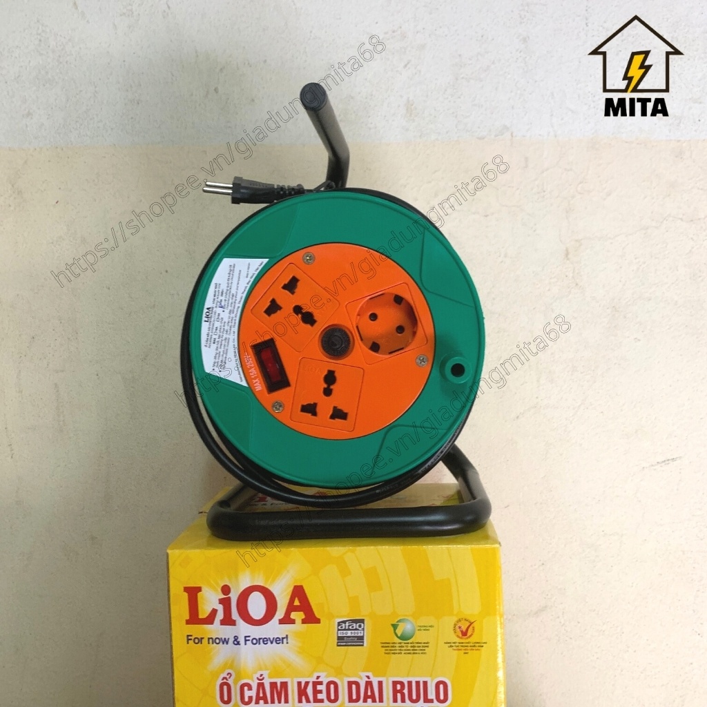 Ổ cắm điện LiOA kéo dài quay tay kiểu RULO dây dài 20m loại phổ thông QN20-2/3-10/15A - MITA