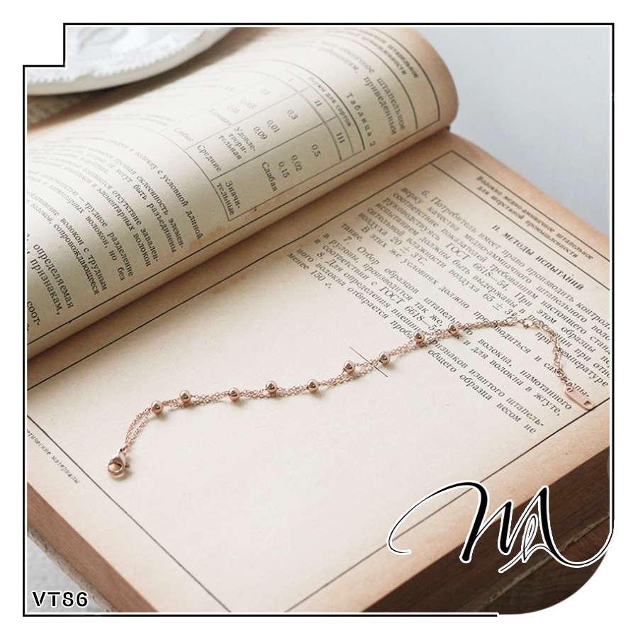 Lắc chân nữ Titan không gỉ dây đôi phối bi xinh xắn - Măng's House LC54