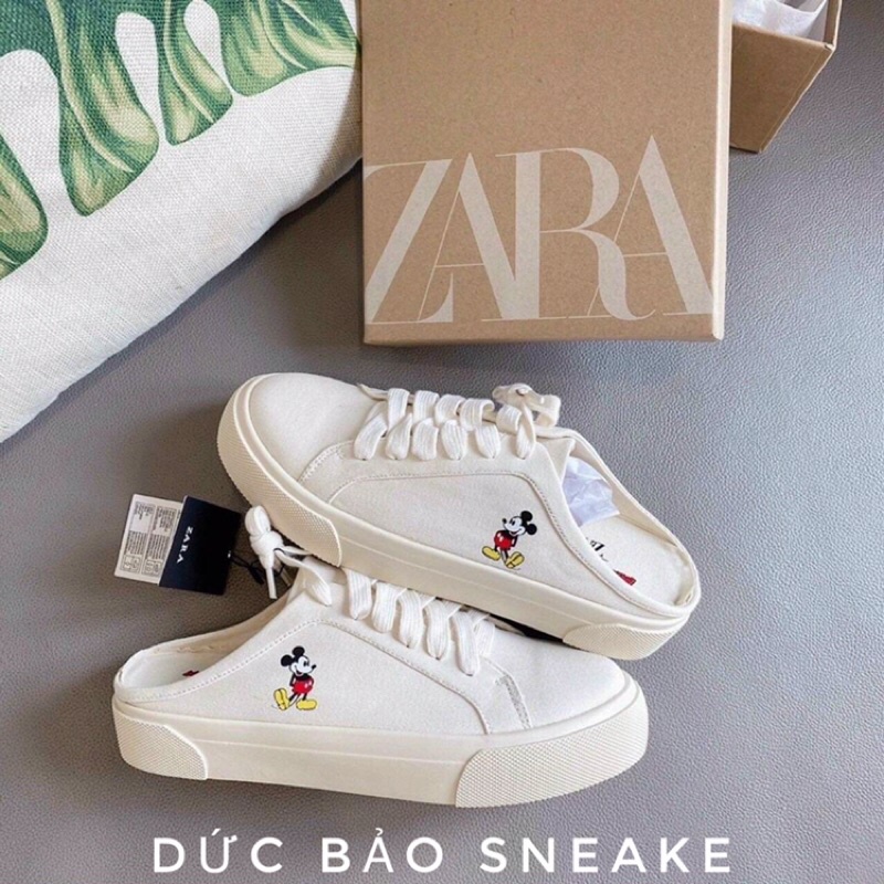 🌹🌹🌺Giày Thể Thao nữ hở gót, sục mickey, giày đạp gót zara vải  in hình chuột mickeyx