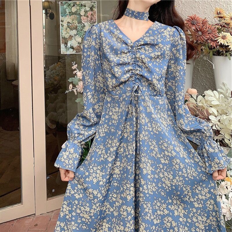 Đầm Dài Tay Cổ Chữ V Thiết Kế Mỏng Thời Trang Theo Phong Cách Hàn Quốc Cho Nữ